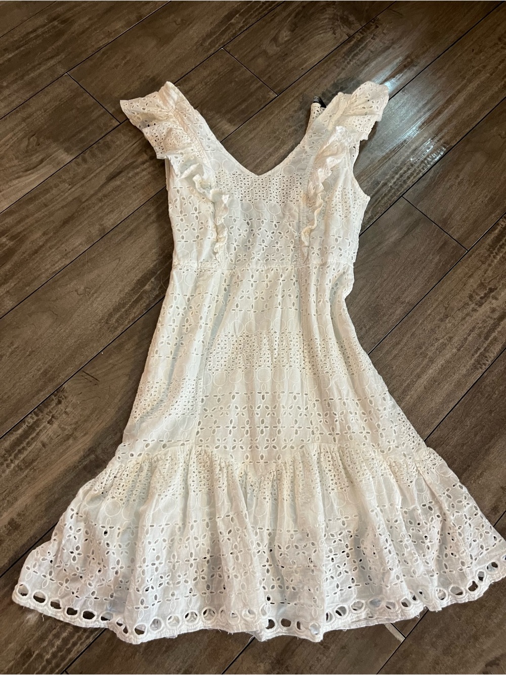 Simplee Apparel White Eyelet Ruffle Mini Dress